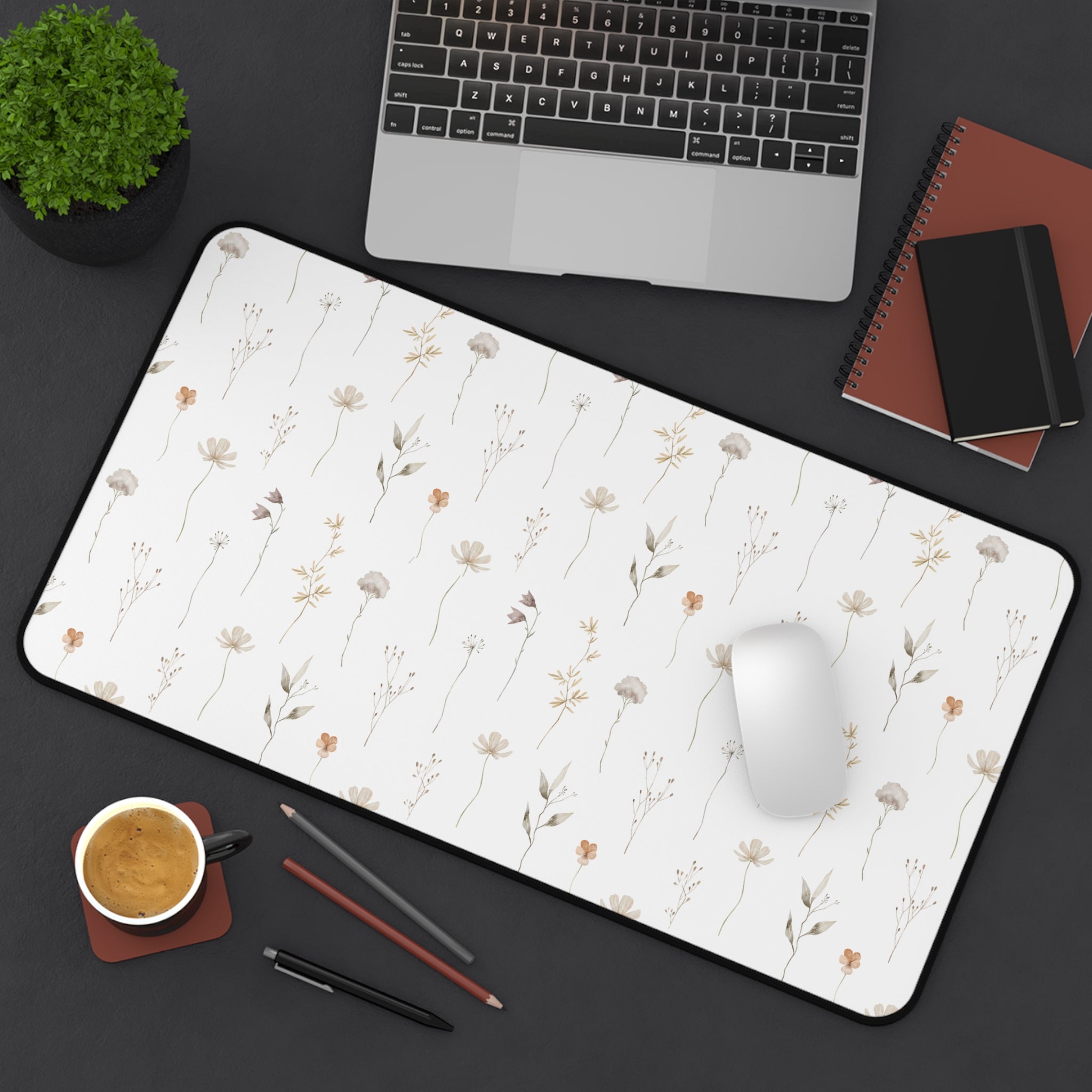Minimalist Floral Desk Mat | Neutral Office Decor | Aesthetic Mouse Pad | Modern Workspace Gift