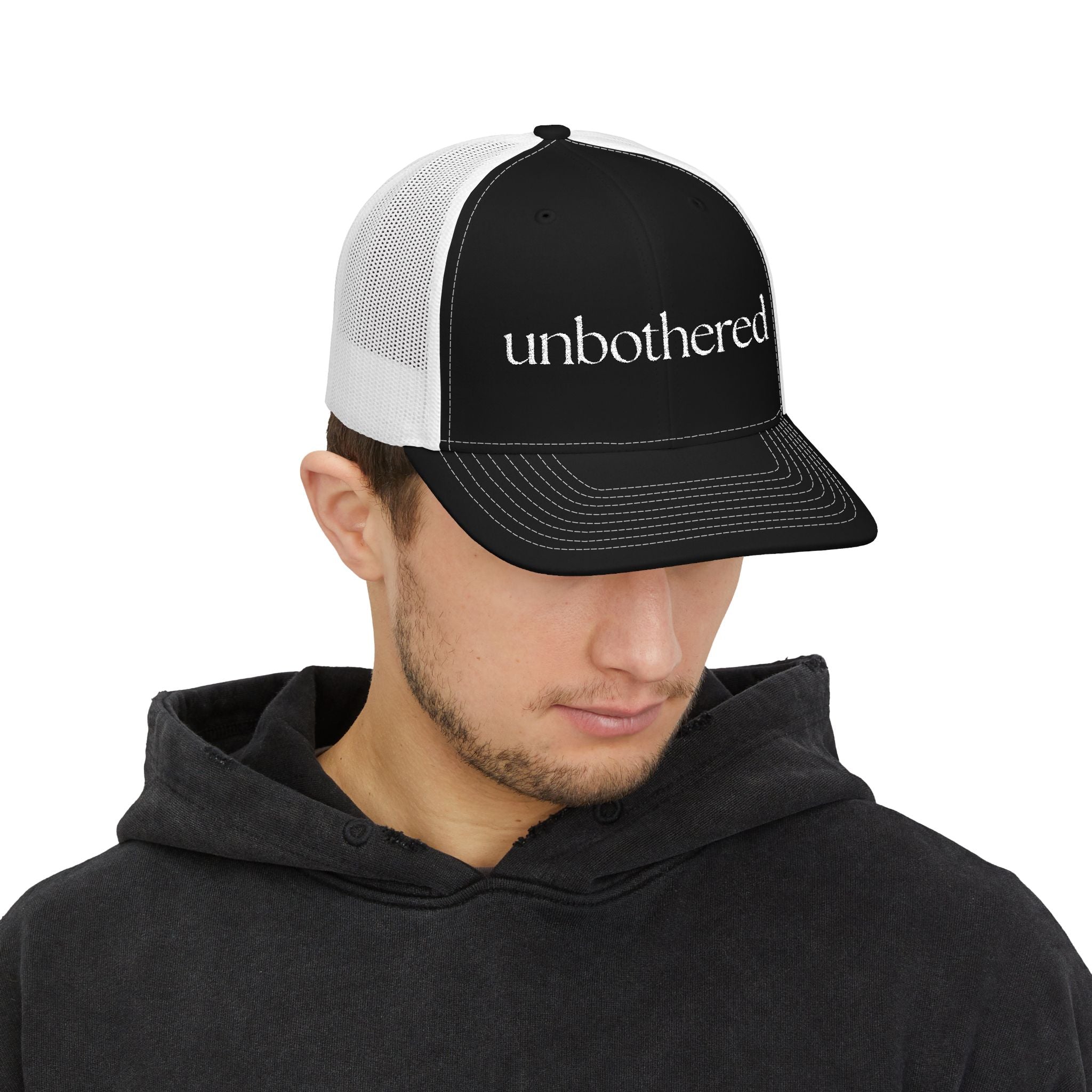 “Unbothered” Embroidered Snapback Trucker Cap | Minimalist Unisex Baseball Cap | 8 Color Options | Brew’d Up Designs