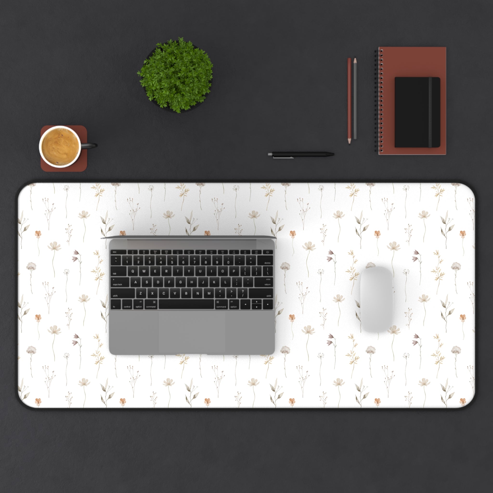 Minimalist Floral Desk Mat | Neutral Office Decor | Aesthetic Mouse Pad | Modern Workspace Gift