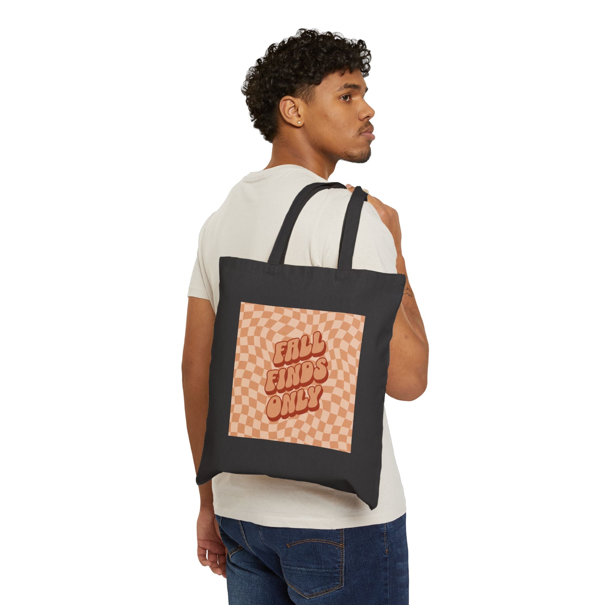 Chequered Color Pattern Fall Finds Only Tote Bag – 100% Cotton Canvas, Reusable Eco Shopper, Natural & Black Options