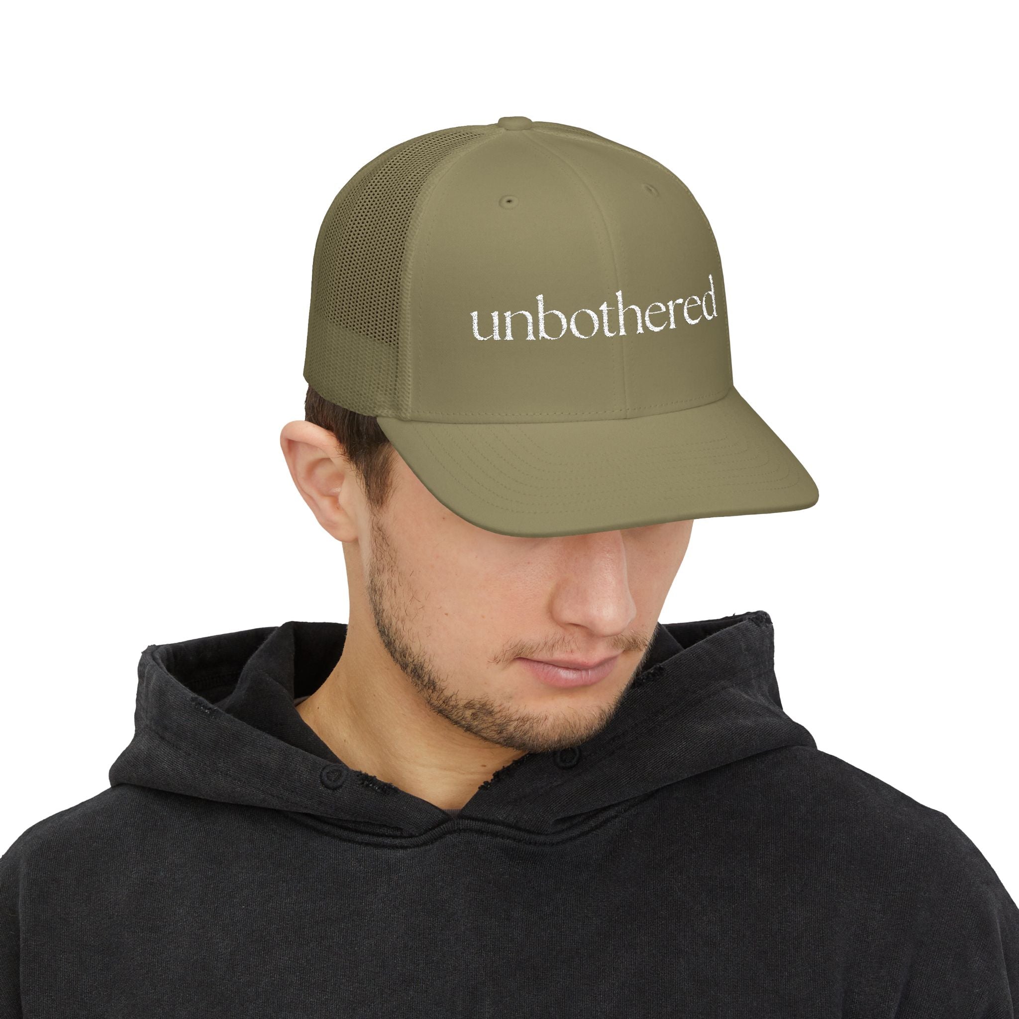 “Unbothered” Embroidered Snapback Trucker Cap | Minimalist Unisex Baseball Cap | 8 Color Options | Brew’d Up Designs