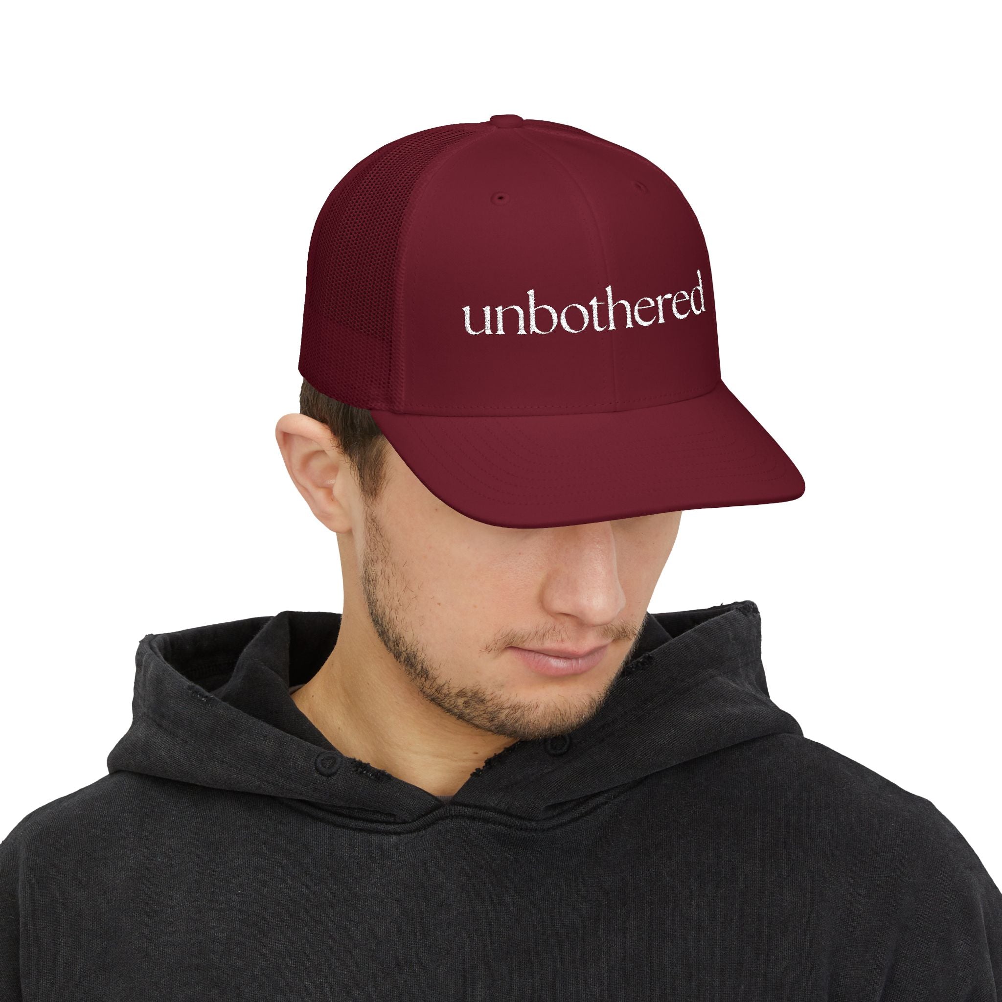 “Unbothered” Embroidered Snapback Trucker Cap | Minimalist Unisex Baseball Cap | 8 Color Options | Brew’d Up Designs