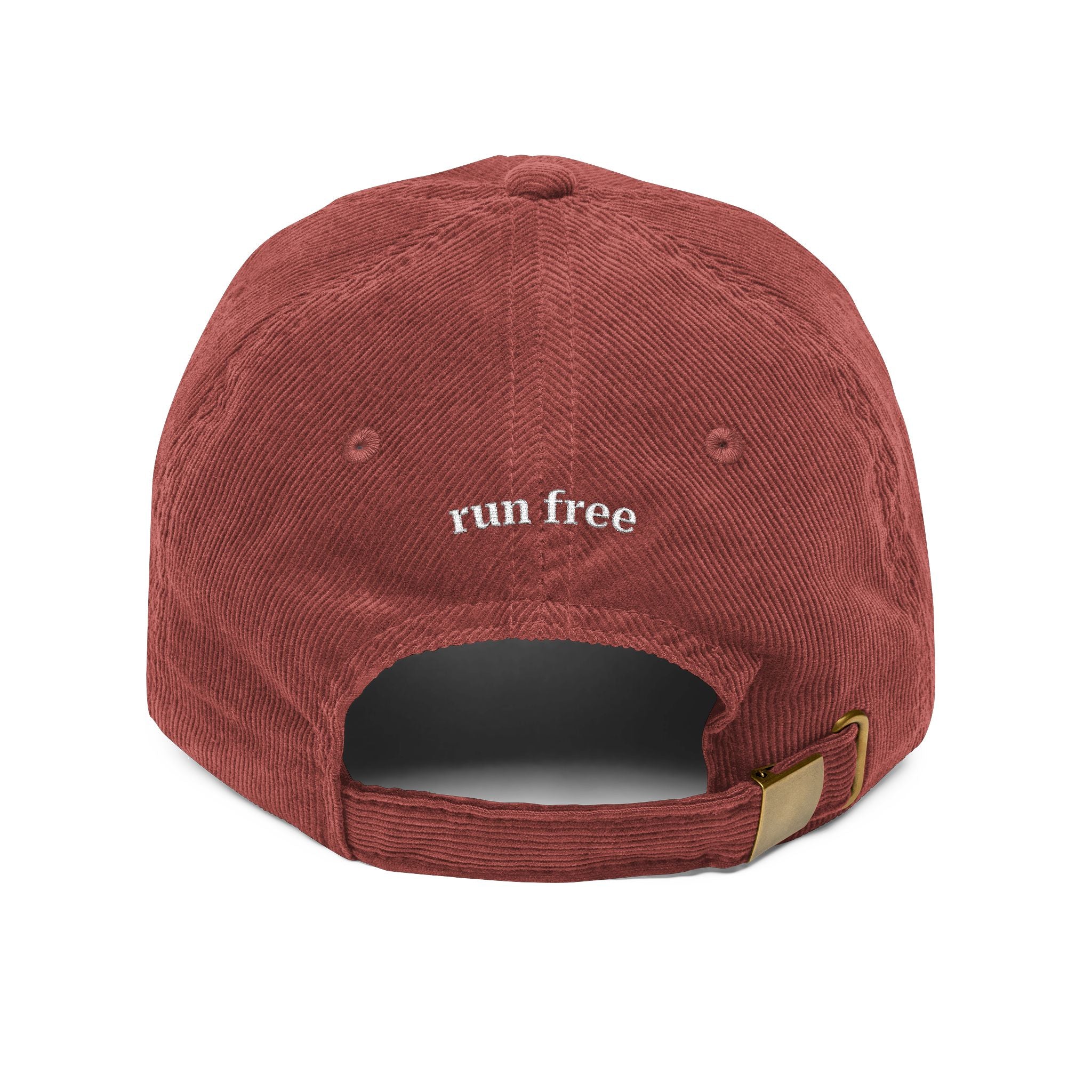 Vintage Corduroy Cap - Embroidered 'Run Free' Hat, Perfect for Outdoors, Casual Style, Western Cowboy Equestrian, Retro Fashion Accessory