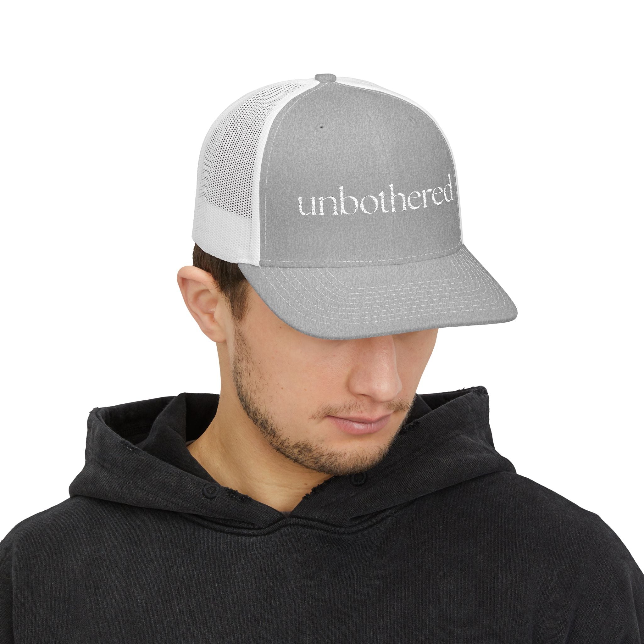 “Unbothered” Embroidered Snapback Trucker Cap | Minimalist Unisex Baseball Cap | 8 Color Options | Brew’d Up Designs