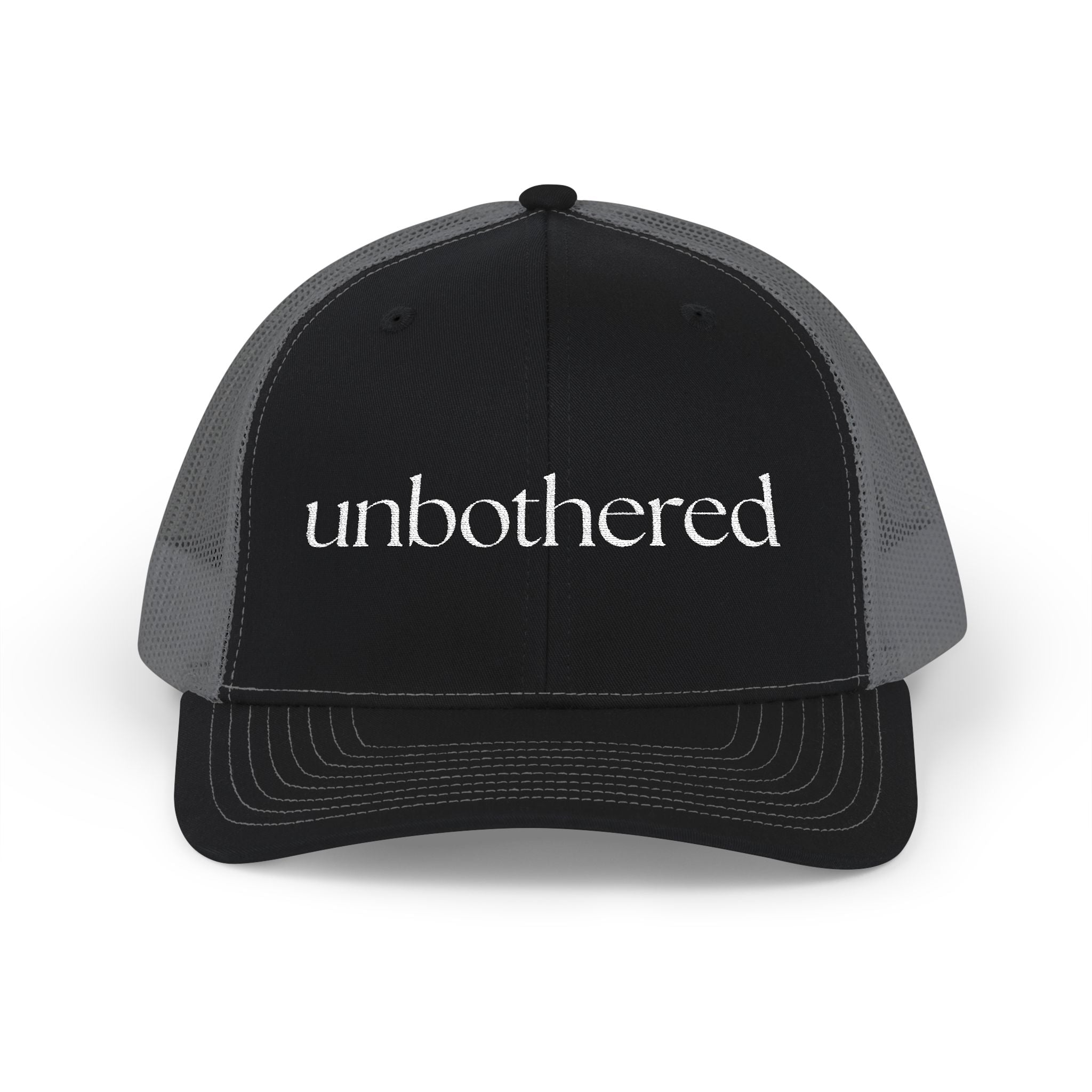“Unbothered” Embroidered Snapback Trucker Cap | Minimalist Unisex Baseball Cap | 8 Color Options | Brew’d Up Designs