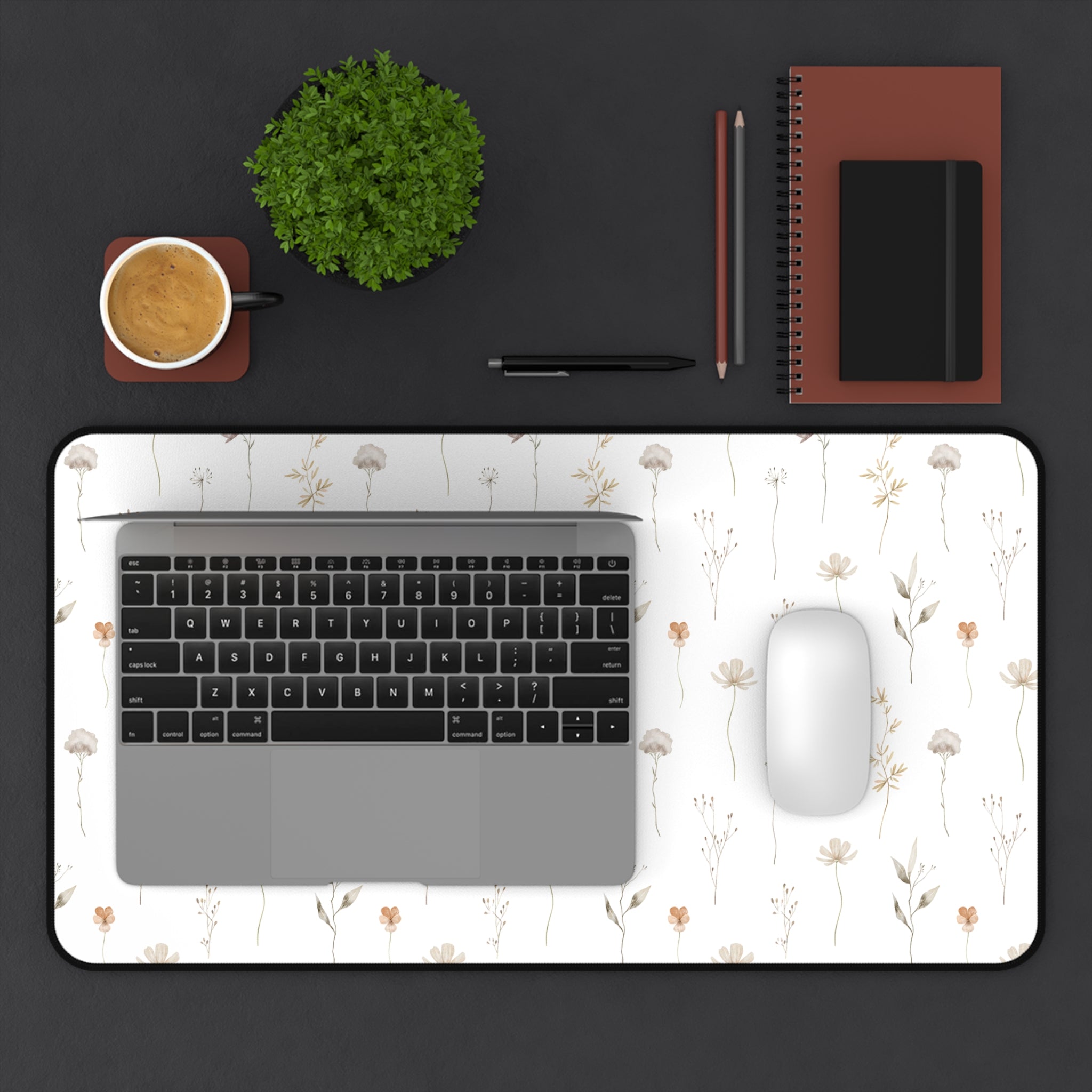 Minimalist Floral Desk Mat | Neutral Office Decor | Aesthetic Mouse Pad | Modern Workspace Gift