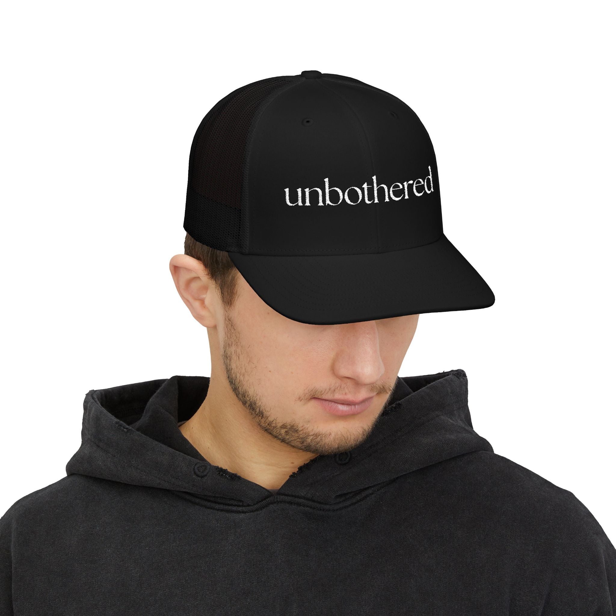 “Unbothered” Embroidered Snapback Trucker Cap | Minimalist Unisex Baseball Cap | 8 Color Options | Brew’d Up Designs