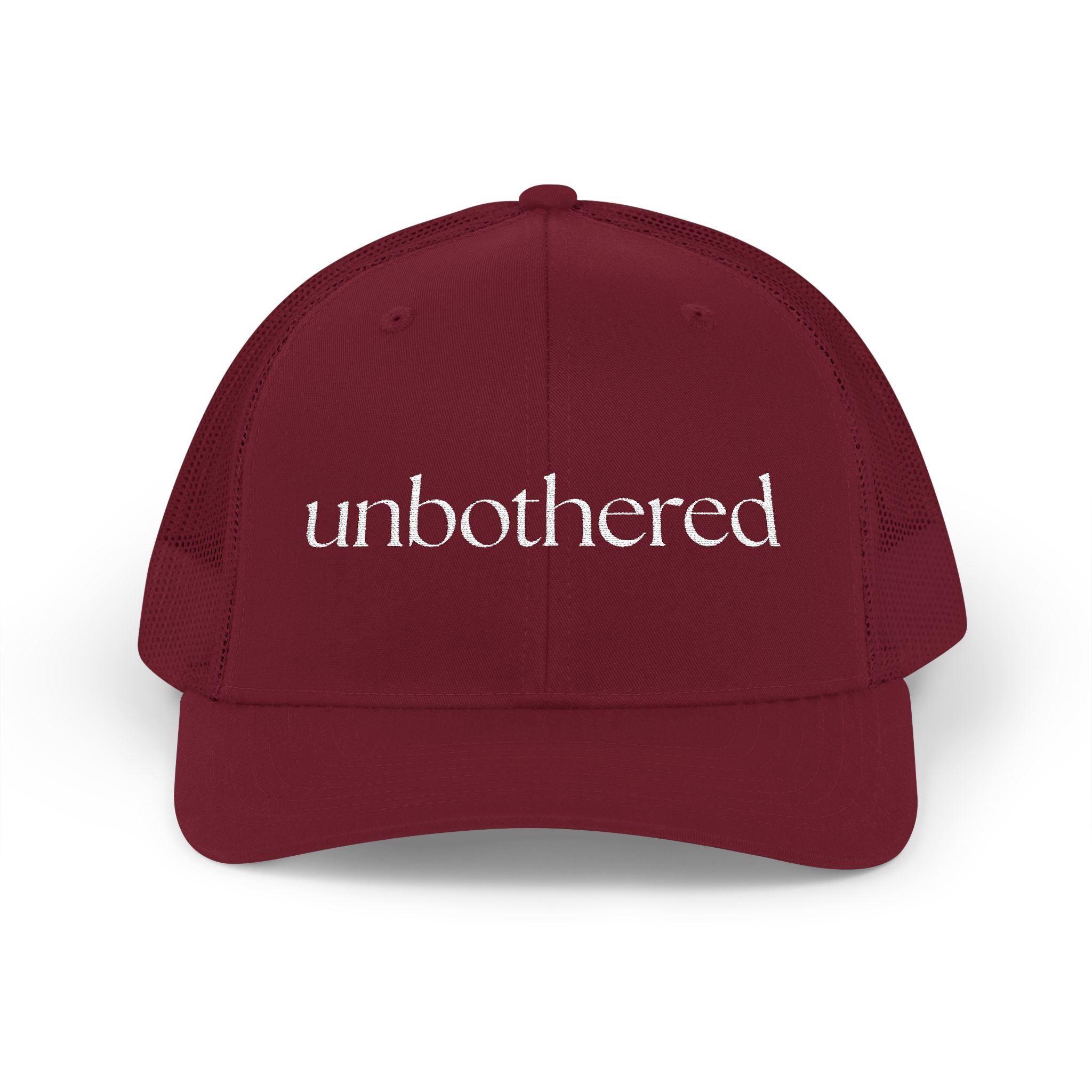 “Unbothered” Embroidered Snapback Trucker Cap | Minimalist Unisex Baseball Cap | 8 Color Options | Brew’d Up Designs