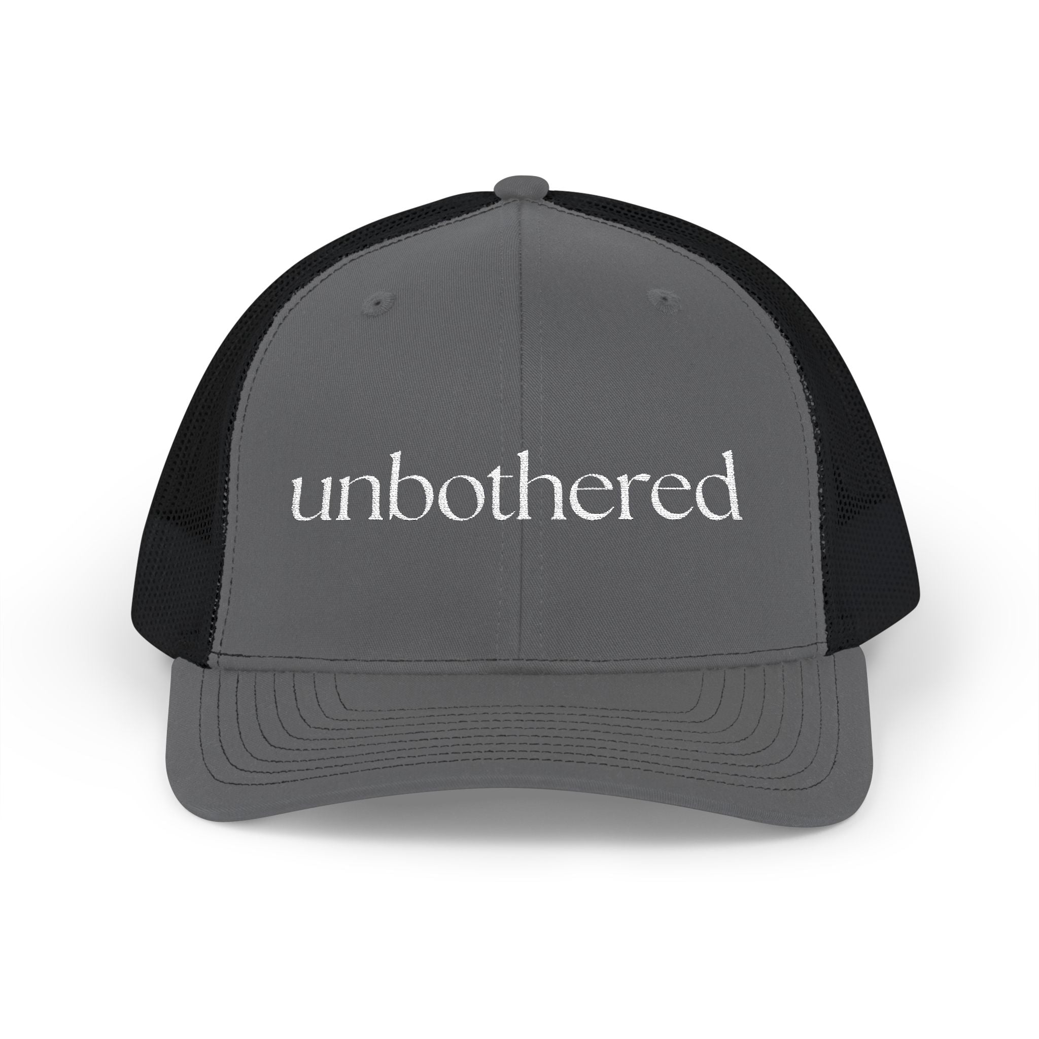 “Unbothered” Embroidered Snapback Trucker Cap | Minimalist Unisex Baseball Cap | 8 Color Options | Brew’d Up Designs