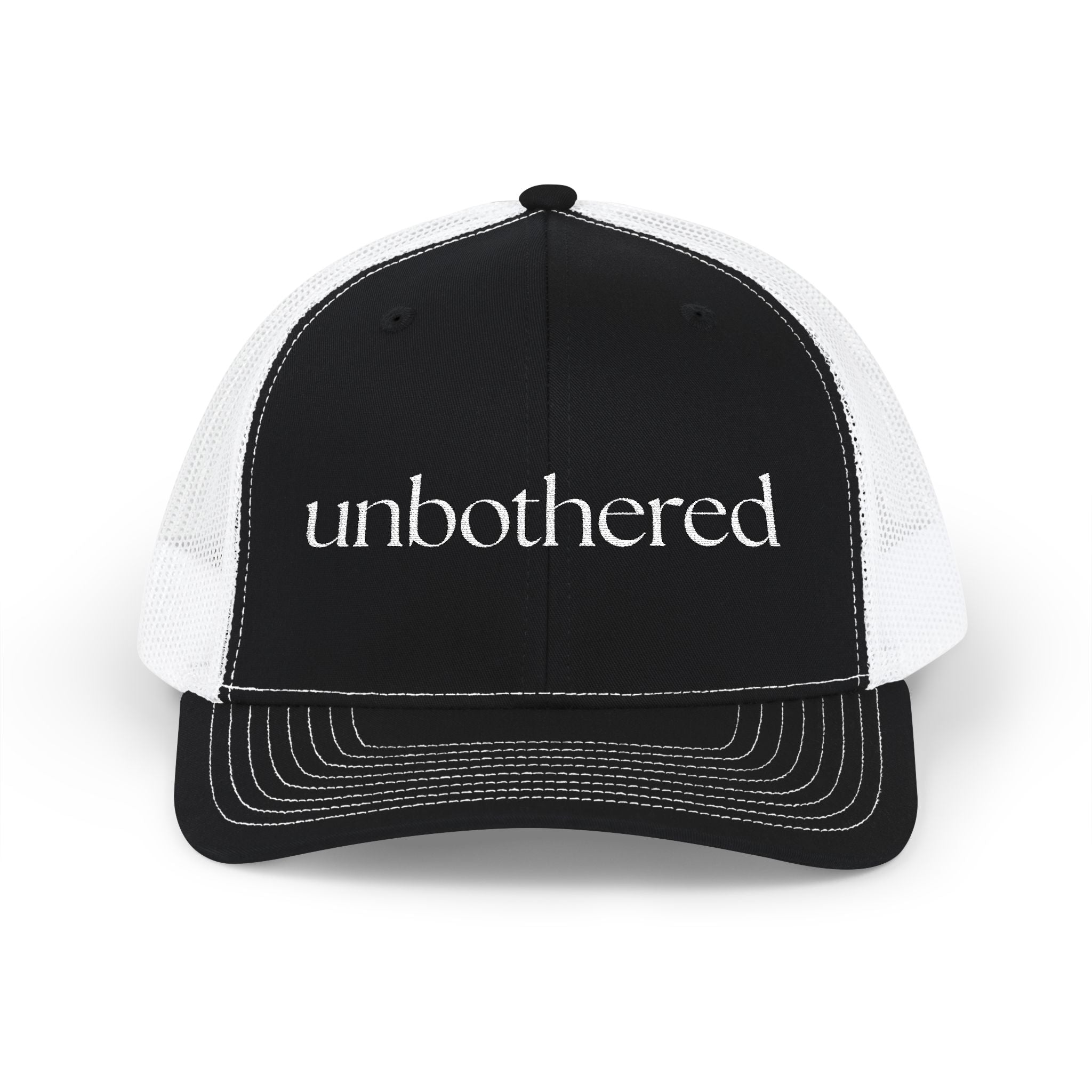 “Unbothered” Embroidered Snapback Trucker Cap | Minimalist Unisex Baseball Cap | 8 Color Options | Brew’d Up Designs