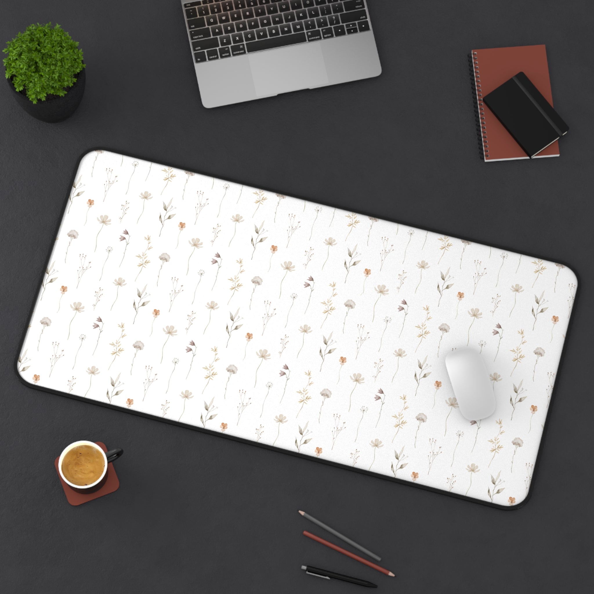 Minimalist Floral Desk Mat | Neutral Office Decor | Aesthetic Mouse Pad | Modern Workspace Gift
