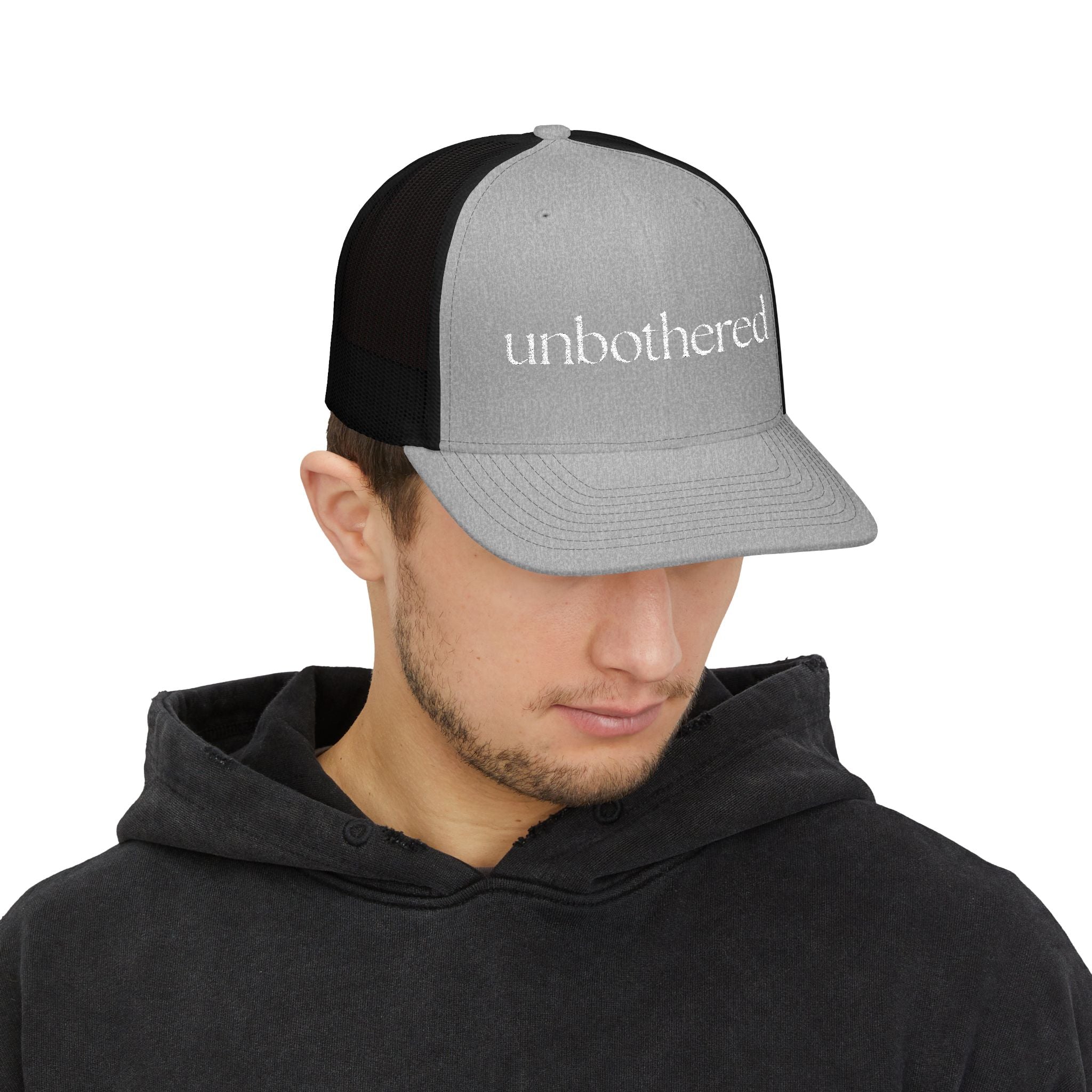 “Unbothered” Embroidered Snapback Trucker Cap | Minimalist Unisex Baseball Cap | 8 Color Options | Brew’d Up Designs