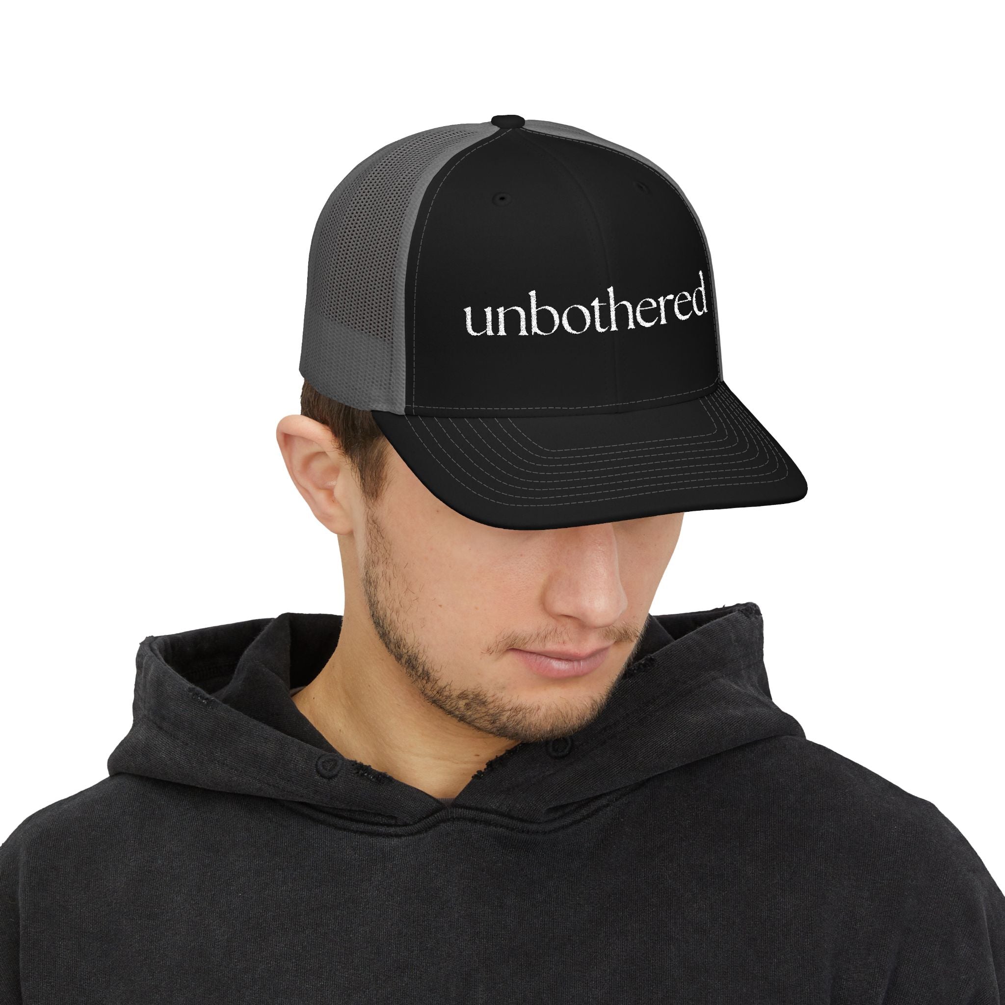 “Unbothered” Embroidered Snapback Trucker Cap | Minimalist Unisex Baseball Cap | 8 Color Options | Brew’d Up Designs