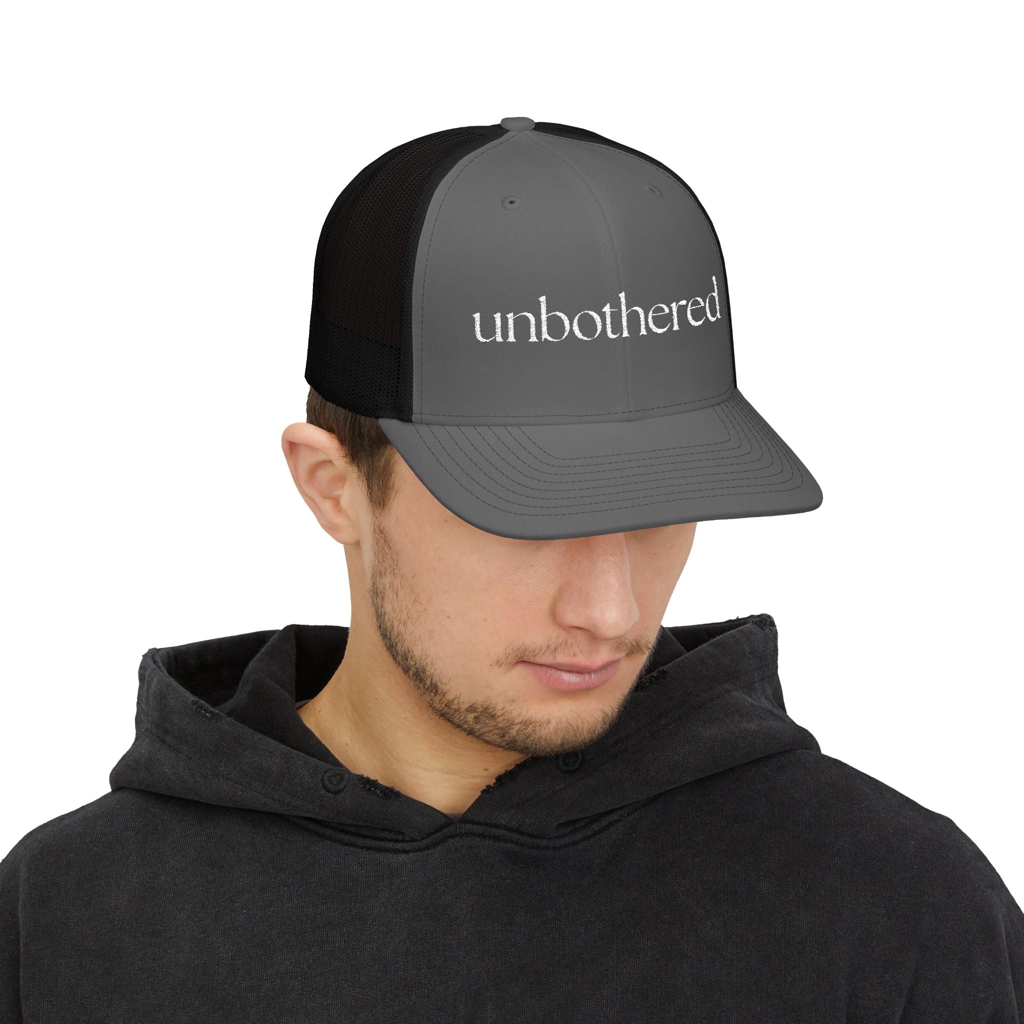“Unbothered” Embroidered Snapback Trucker Cap | Minimalist Unisex Baseball Cap | 8 Color Options | Brew’d Up Designs