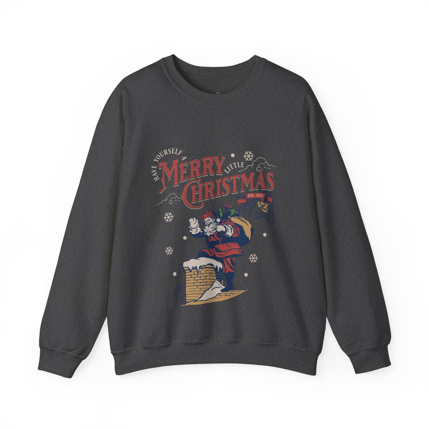 Vintage Santa Crewneck sweatshirt with Santa climbing chimney and Merry Christmas design