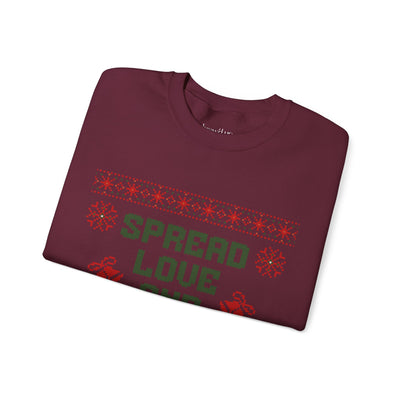 Cozy maroon crewneck sweatshirt with "Spread Love and Christmas Cheer" holiday design