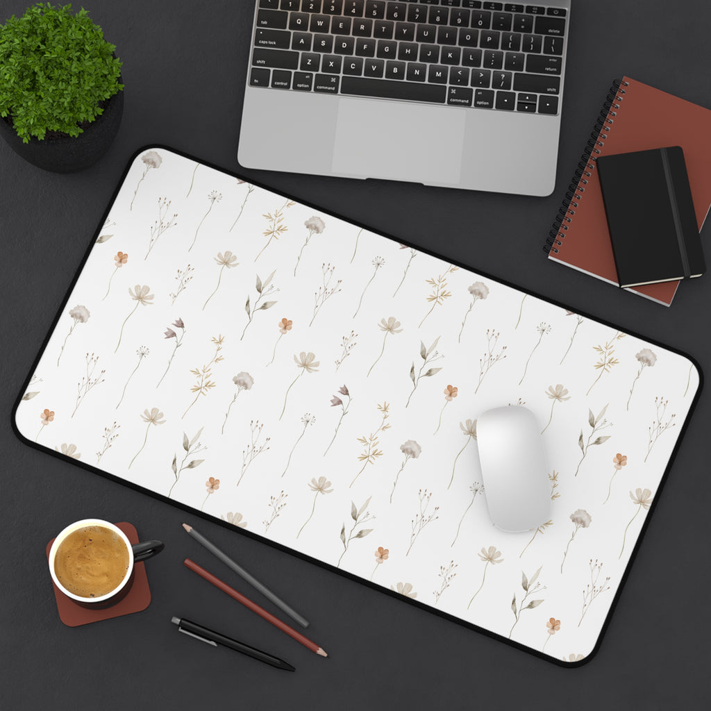 Minimalist Floral Desk Mat | Neutral Office Decor | Aesthetic Mouse Pad | Modern Workspace Gift