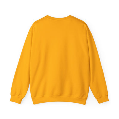 back view of plain yellow unisex heavy blend crewneck sweatshirt for MERRY Christmas
