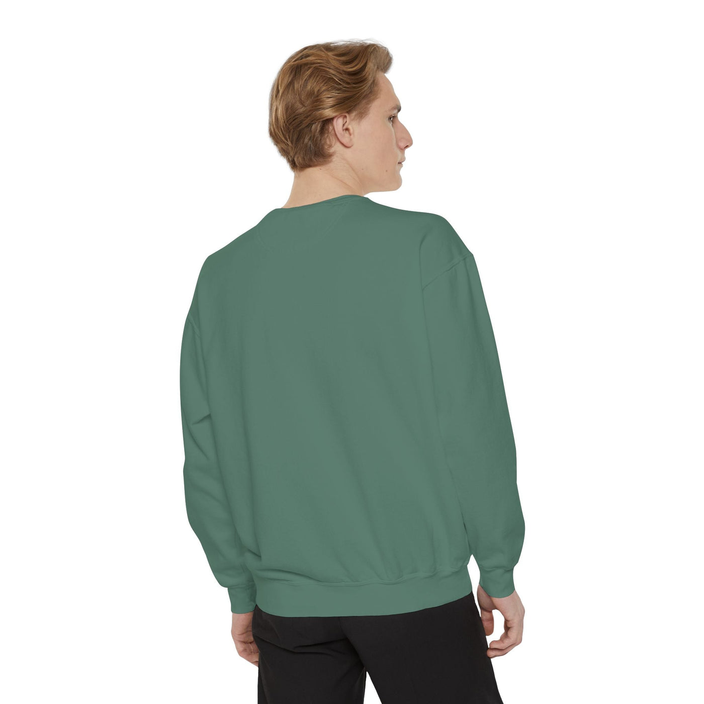 Unisex mountain skiing embroidered sweatshirt in green with relaxed fit and ribbed cuffs, collar, and hem