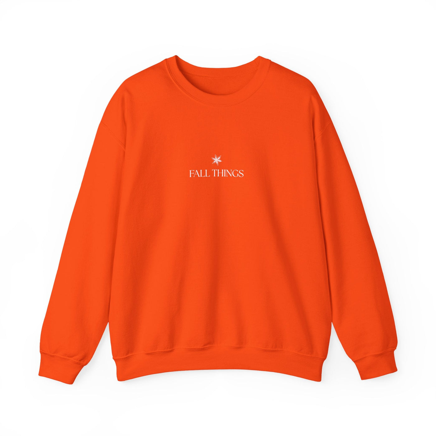 Orange Fall Things sweatshirt with minimalist design, cozy crewneck for autumn and coffee lovers