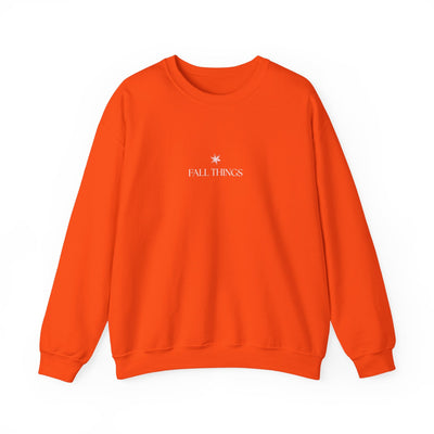 Orange Fall Things sweatshirt with minimalist design, cozy crewneck for autumn and coffee lovers