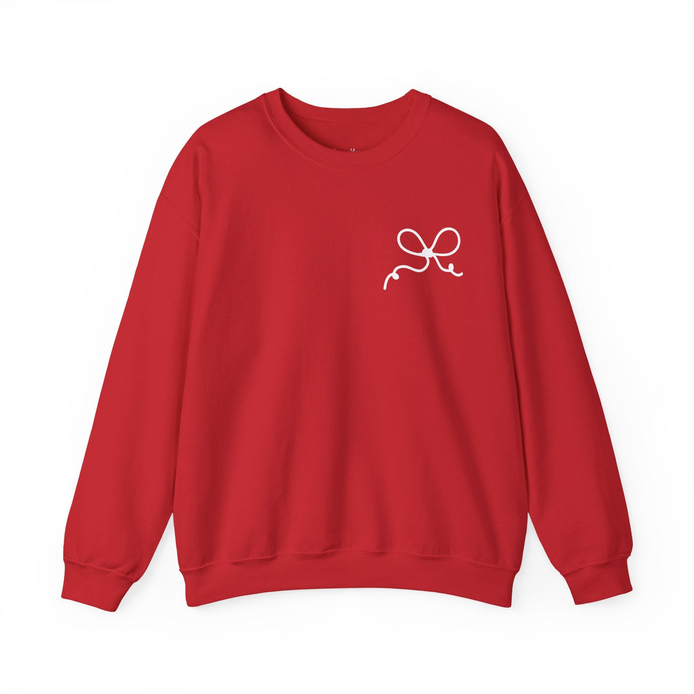 Red coquette bow crewneck sweatshirt with front bow design and festive style