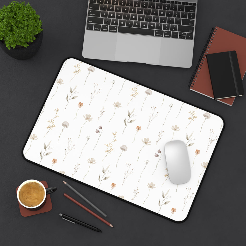 Minimalist Floral Desk Mat | Neutral Office Decor | Aesthetic Mouse Pad | Modern Workspace Gift