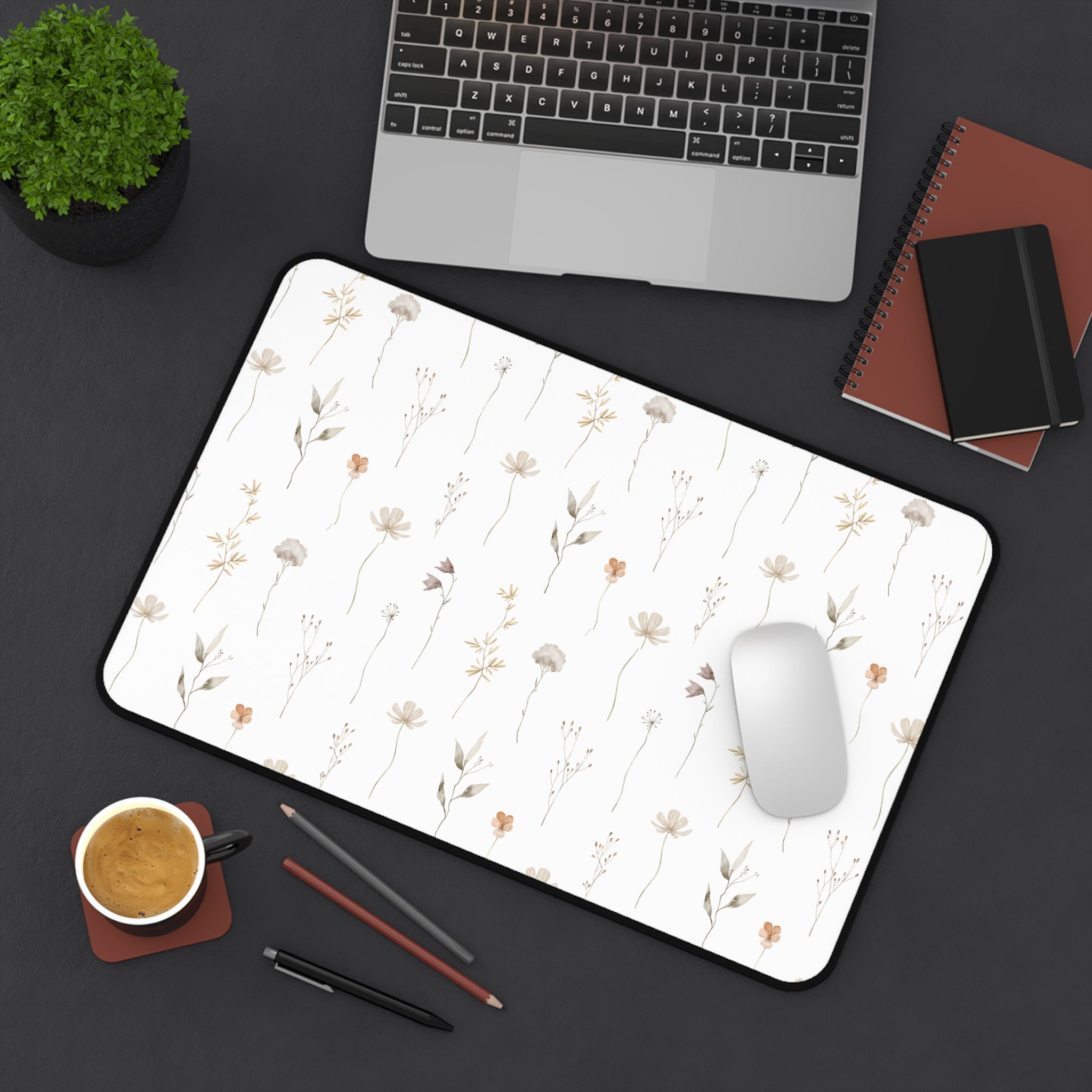 Minimalist Floral Desk Mat | Neutral Office Decor | Aesthetic Mouse Pad | Modern Workspace Gift