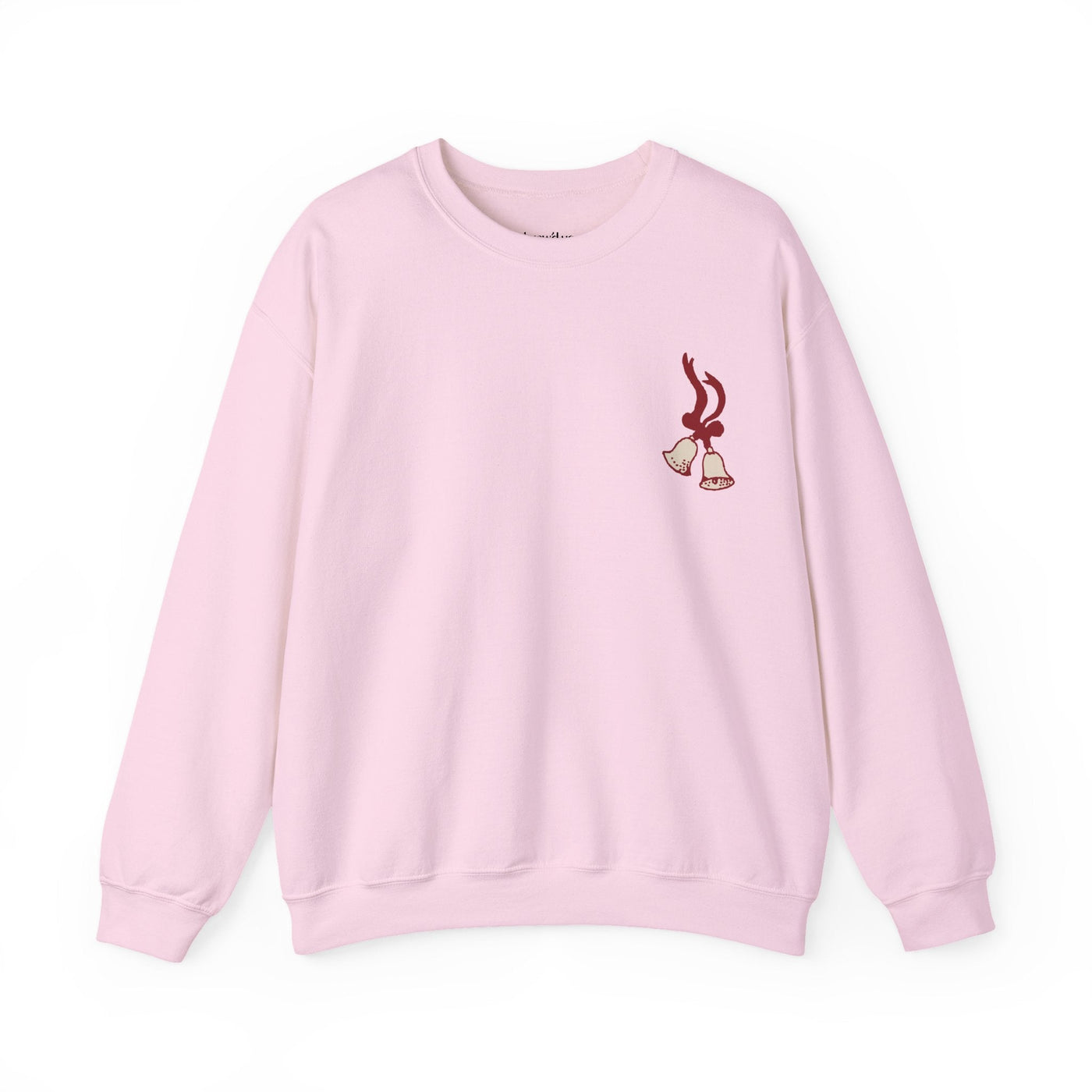 Vintage Merry Christmas crewneck sweatshirt with bell and Santa sleigh embroidery in light pink color