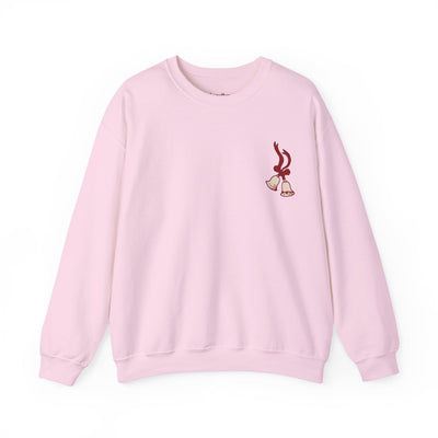 Vintage Merry Christmas crewneck sweatshirt with bell and Santa sleigh embroidery in light pink color