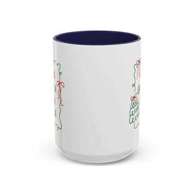 Fa La La Christmas coffee mug with minimalist holiday design in white ceramic, dishwasher and microwave safe.