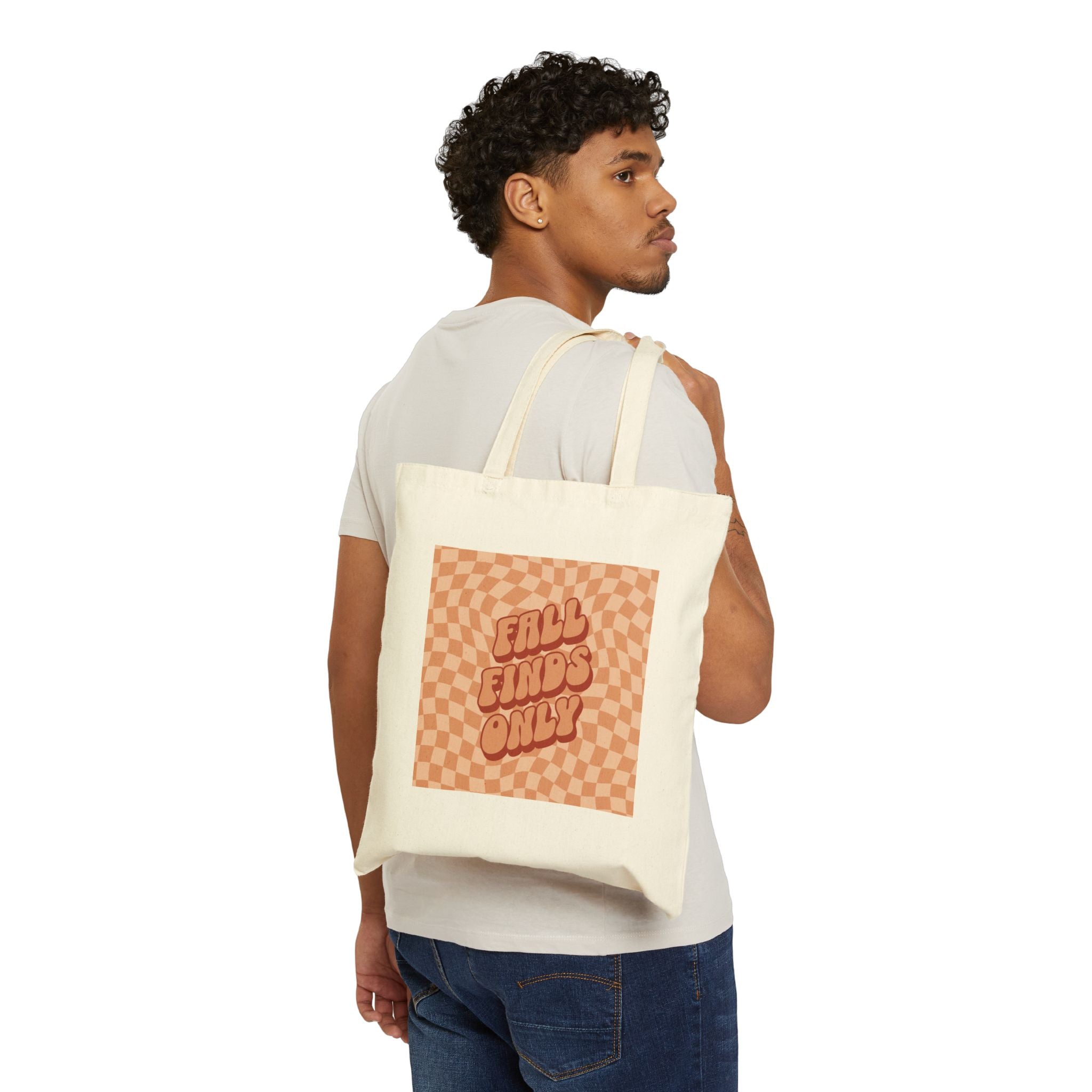 Chequered Color Pattern Fall Finds Only Tote Bag – 100% Cotton Canvas, Reusable Eco Shopper, Natural & Black Options