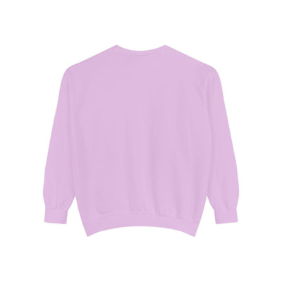 God Says I Am inspirational crewneck sweatshirt in light purple, unisex, cozy Bible verse design by Brew’d Up Designs