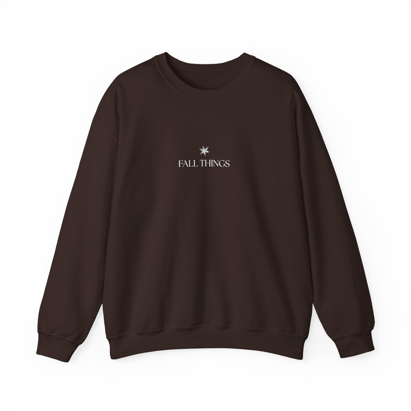 minimalist dark brown Fall Things Sweatshirt crewneck for autumn coffee lovers and homebodies