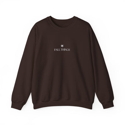 minimalist dark brown Fall Things Sweatshirt crewneck for autumn coffee lovers and homebodies