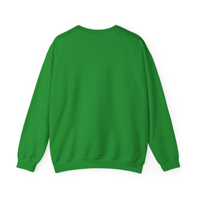 Back view of MERRY Christmas green varsity plaid holiday crewneck sweatshirt
