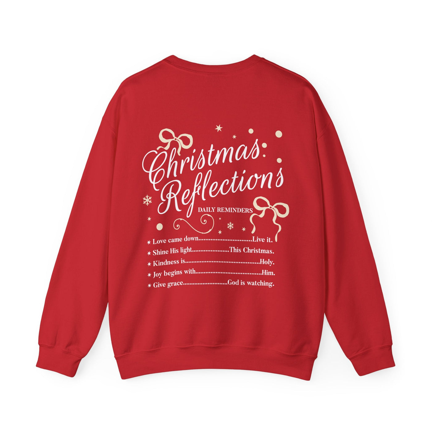 Red Coquette Christmas Faith crewneck sweatshirt with festive bow design and inspirational holiday text on back