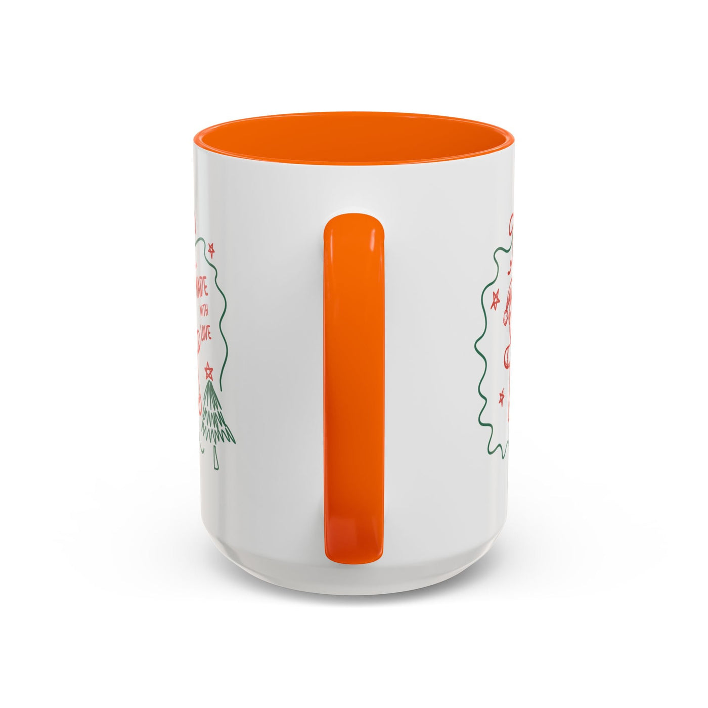 Festive Christmas coffee mug white ceramic with orange handle and interior, minimalist holiday design, available in 11oz and 15oz sizes