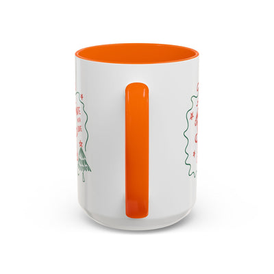 Festive Christmas coffee mug white ceramic with orange handle and interior, minimalist holiday design, available in 11oz and 15oz sizes