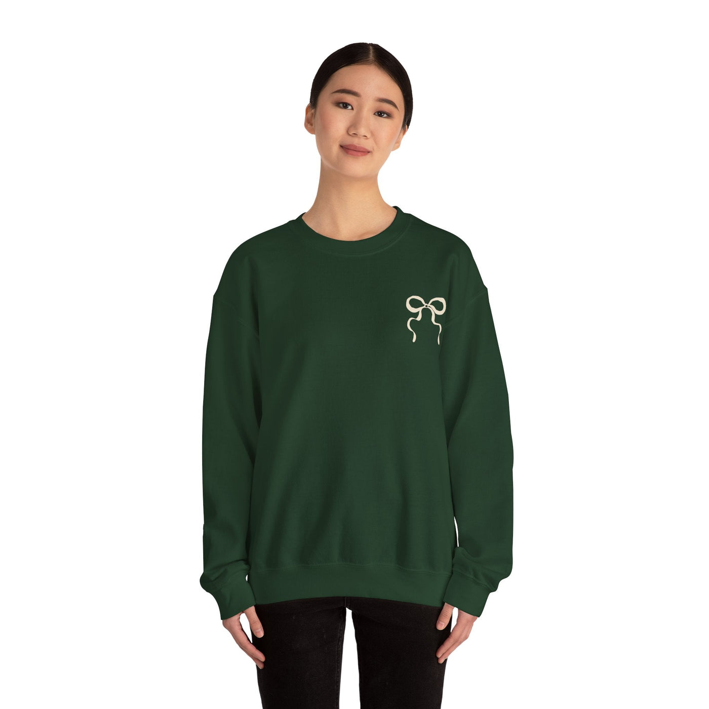 Green Coquette Christmas Faith Crewneck sweatshirt with bow design, unisex, cozy holiday apparel