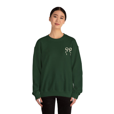 Green Coquette Christmas Faith Crewneck sweatshirt with bow design, unisex, cozy holiday apparel