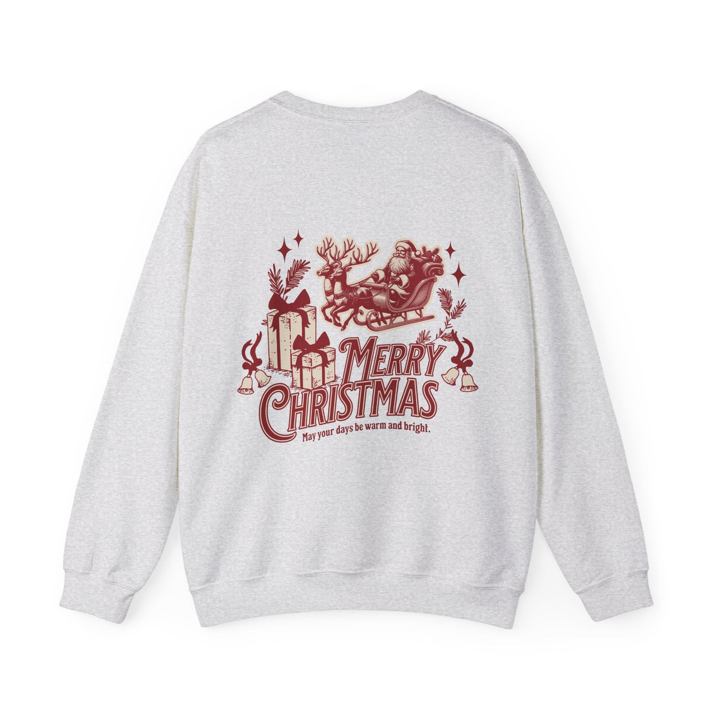 Vintage Merry Christmas crewneck sweatshirt with Santa sleigh and holiday design by Brew’d Up Designs