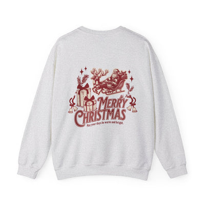 Vintage Merry Christmas crewneck sweatshirt with Santa sleigh and holiday design by Brew’d Up Designs