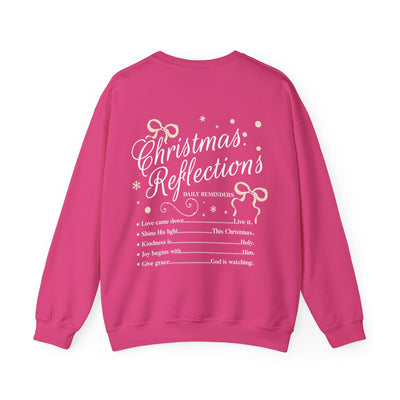 Pink Coquette Christmas Faith Crewneck Sweatshirt with inspirational holiday text on back and bow design.