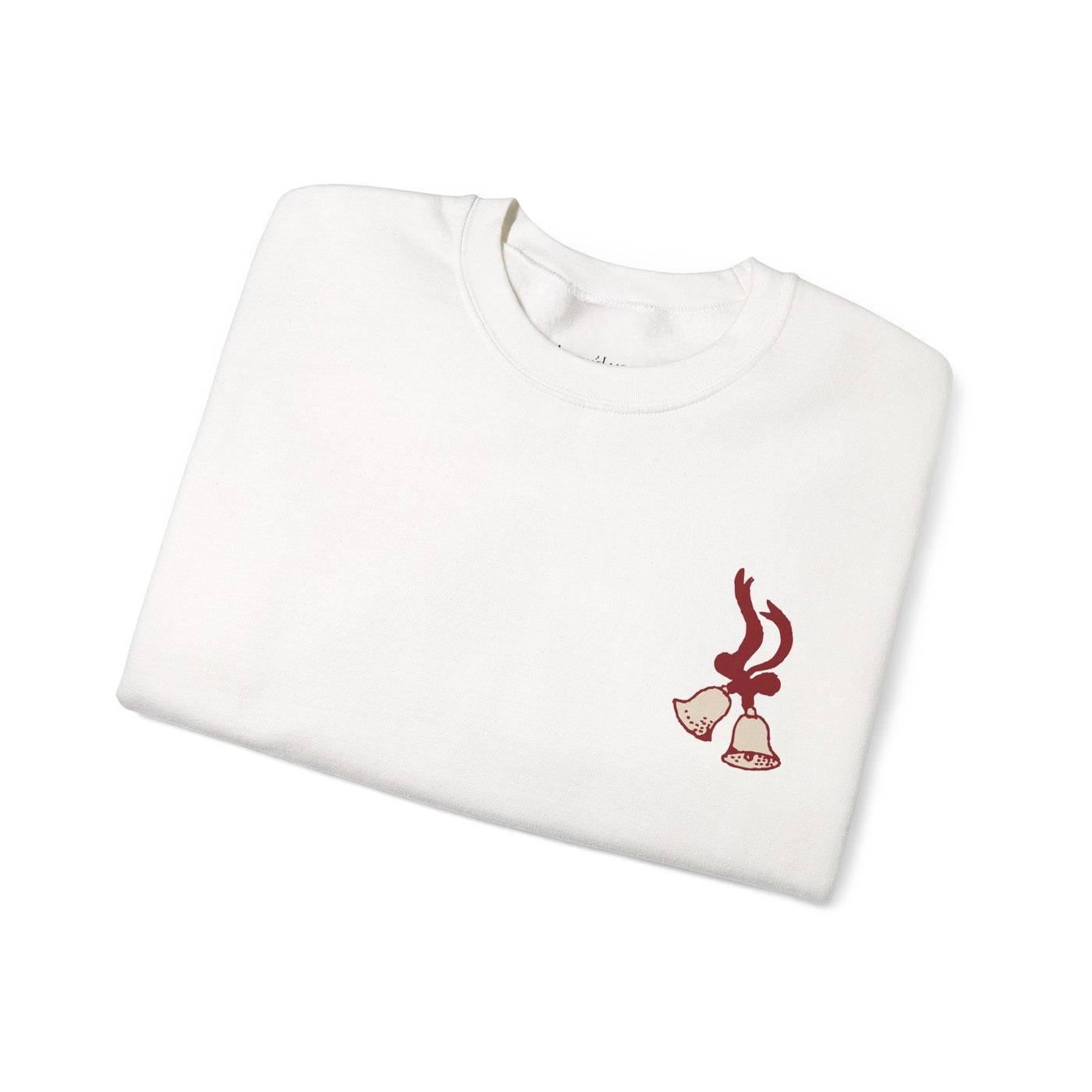 Vintage Merry Christmas crewneck sweatshirt with bell and Santa sleigh design by Brew’d Up Designs