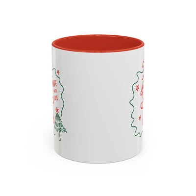 Minimalist festive Christmas coffee mug with red interior and holiday design, ceramic, available in 11oz and 15oz sizes