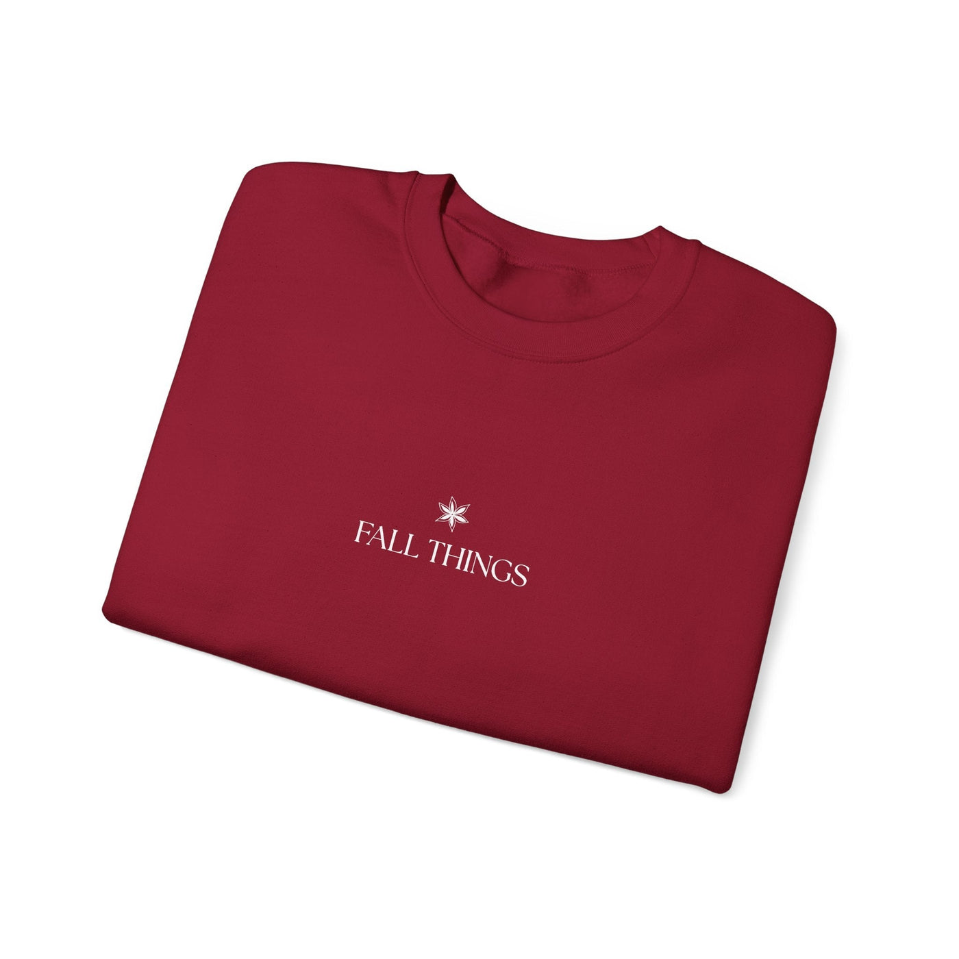 burgundy Fall Things sweatshirt with minimalist design and text for cozy autumn wear