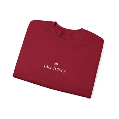 burgundy Fall Things sweatshirt with minimalist design and text for cozy autumn wear