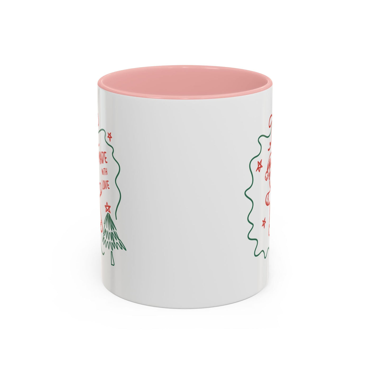 Minimalist festive Christmas coffee mug with white exterior and pink interior, 11oz and 15oz ceramic holiday cup for coffee lovers gift