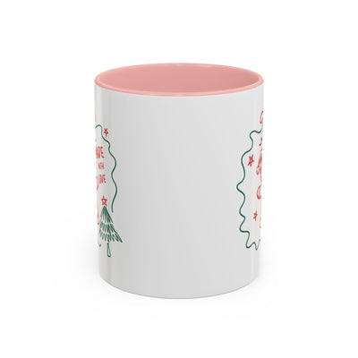 Minimalist festive Christmas coffee mug with white exterior and pink interior, 11oz and 15oz ceramic holiday cup for coffee lovers gift
